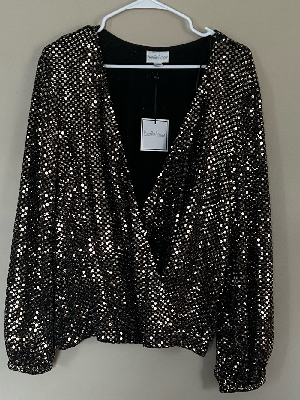 Premier Amour Black Sequin Wrap Blouse